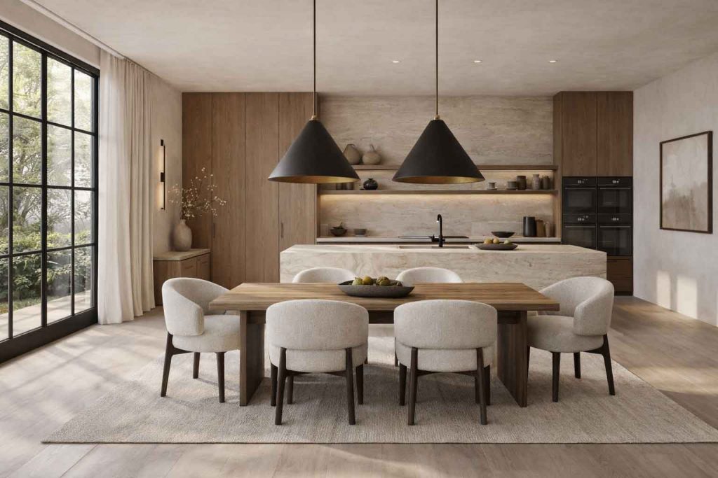 Luxury Modern Kitchen Design Marble Island & Custom Wood Cabinetry