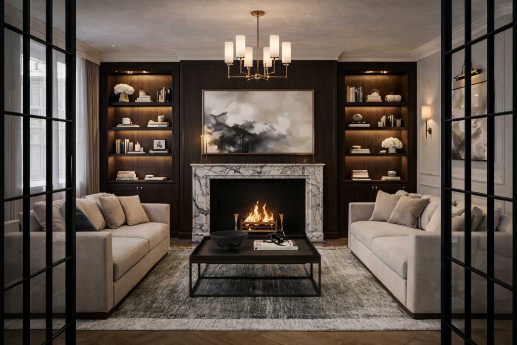 Luxury living room bespoke joinery berkshire interior design