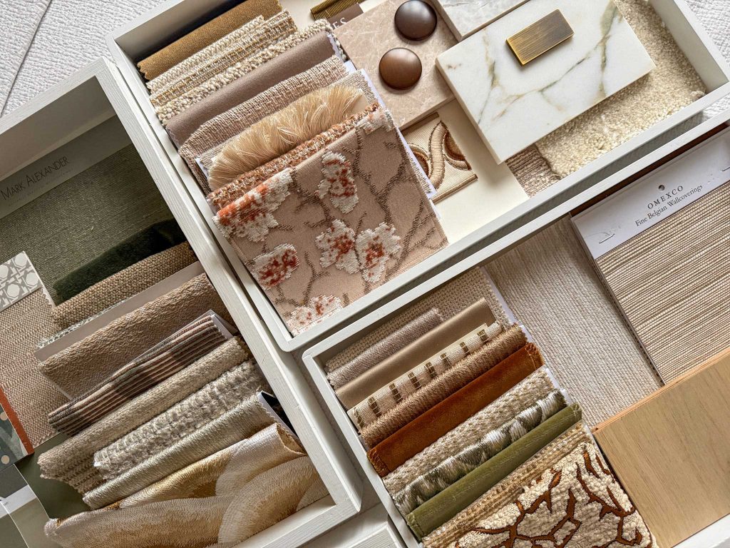 Luxury material selection board fabric wood marble details