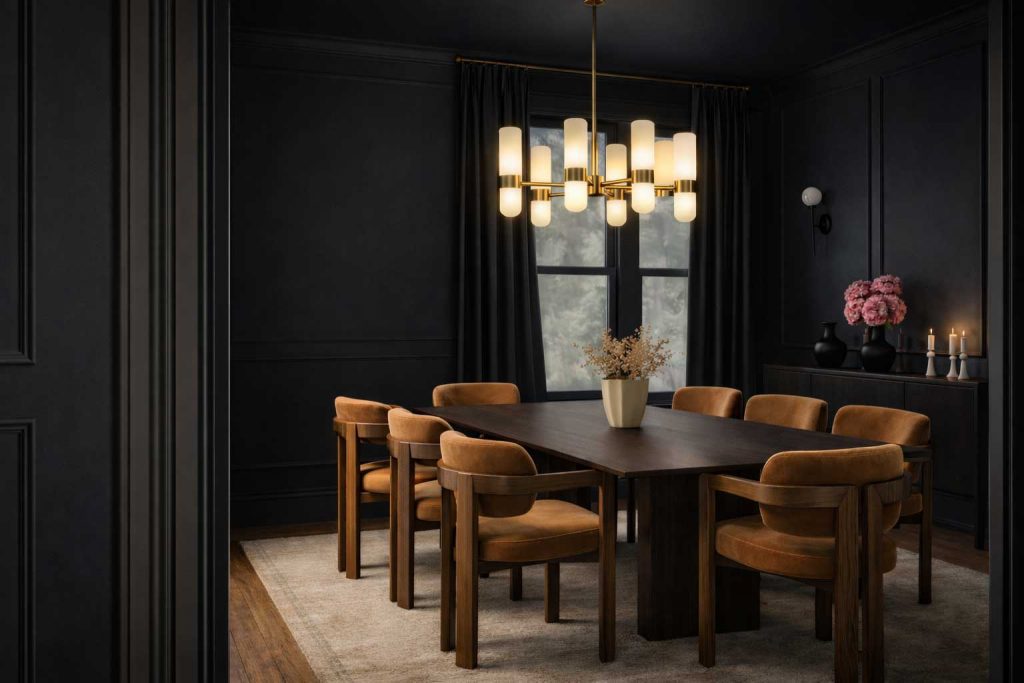 Elegant dining room with brass chandelier in Berkshire