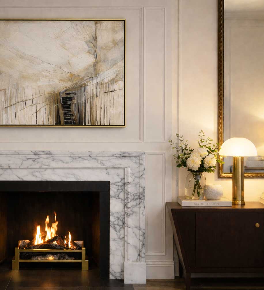 Elegant living room with marble fireplace