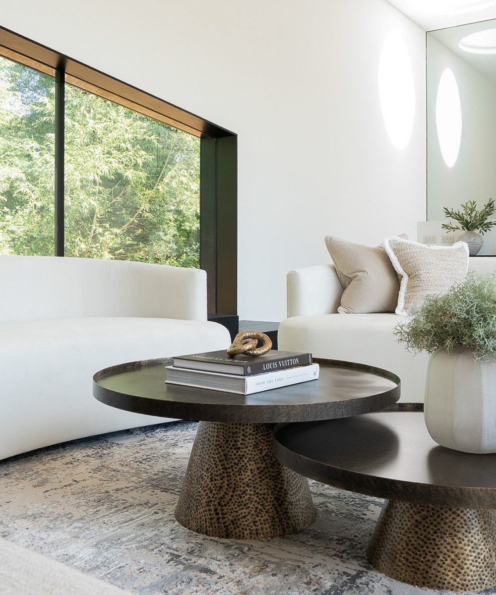 Contemporary living room interior design with round coffee tables in Enborne, West Berkshire